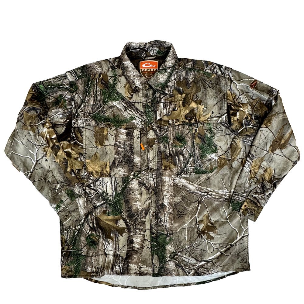DRAKE Non Typical Long Sleeve Vented Shirt ActiveXL Realtree Camo Outdoor Sz XL